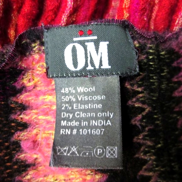 OM Boho Orange Pink Gold Black Eclectic Stripes Warm Wool Blend Fringe Scarf - Picture 5 of 7